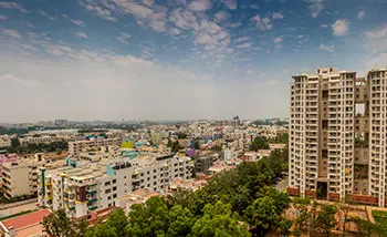 Paysage urbain de barres d'immeubles en Inde